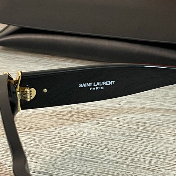 New Saint Laurent Cateye Sunglasses Black Gold YSL with Case Box Authentic - Picture 7 of 9